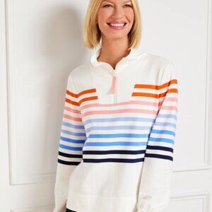 T by Talbots Half-Zip Pullover in Breeze Stripe Athleisure Golf Tennis Sz XL